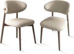 Upholstered Dining Chairs Set of 2,Mid Century Modern Kitchen Chairs with Back and Wood Frame,Faux Leather Dinner Chairs (Light Khaki + Light Walnut Legs, Set of 2) - Image 7