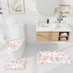 4 Pcs Pink Watercolor Floral Shower Curtain Sets, Pink Shower Curtains with Flower Plant Leaves and Rugs for Spring Summer Bathroom Decor, Botanical Modern Farmhouse Rustic Bathroom Set - Image 5