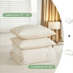 Super Fluffy Queen Size Comforter Set, Hotel Quality Jacquard Down Alternative Comforter & 2 Pillow Shams, 3 Pieces Bedding Set Cozy Lightweight Queen Size All-Season Comforter Set, Beige Texture - Image 5