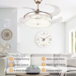 STERREN 42 Inch Crystal Ceiling Fan with Light,Modern Retractable Flush Mount Low Profile Bladeless Chandelier Ceiling Fan with Lights and Remote for Bedroom Living Room Fandelier - Image 3