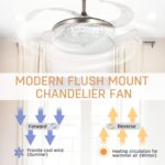 STERREN 42 Inch Crystal Ceiling Fan with Light,Modern Retractable Flush Mount Low Profile Bladeless Chandelier Ceiling Fan with Lights and Remote for Bedroom Living Room Fandelier - Image 7