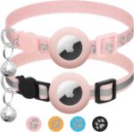 2 Pack Airtag Cat Collar Breakaway with Bell,Reflective Kitten Collar with Apple Airtag Cat Collar Holder,Adjustable 7-12In,Safety Buckle for Girl Boy Cats,Pet Supplies,Accessories,Gifts (Pink) - Image 2