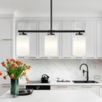 3-Light Kitchen Island Lighting, Black Dining Room Light Fixtures Over Table, Modern Farmhouse Chandeliers with Milky Glass Shade Pendant Light for Dining Room Kitchen Island - Image 2