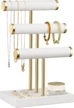 3 Tier Bracelet Holder Display - Detachable T Bar White Velvet Bracelet Holder, Jewelry Holder Organizer for Bracelet, Necklace, Watches, Rings - Image 2