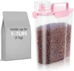 5-7Lbs Dog Cat Food Storage Container with Upgraded Large Nozzle BPA-free, 4 Snap Seals Plastic Pet Food Storage Containers with Handles (1, Light Pink, 5L) - Image 2