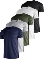 5 Pack Men's Dry Fit Shirts, Moisture Wicking Tees, Mesh Breathable Athletic Workout Fitness Short Sleeve - Image 2