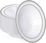50 Pack Plastic Bowls with Silver Rim, 12 oz Disposable Soup Bowls, Heavy-duty Dessert Salad Bowl for Party, Wedding, Dinner, Christmas, Thanksgiving, and Catering - Image 2
