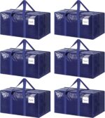 6 Pack Extra Heavy Duty Large Moving Bags with Strong Zipper & Comfortable Handles, Sturdy & Durable Clothes Storage Bags Totes Bins, Blue Packing Moving Boxes for College Supplies, Dark Blue - Image 2