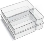 6 Pack Large Clear Plastic Drawer Organizer Trays, Acrylic Kitchen Drawer Organization and Storage Dividers, Non-Slip Storage Bins for Makeup, Kitchen Utensils, Bathroom, Jewelries and Office Desk - Image 2