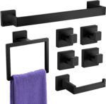 7-Pieces Towel Racks for Bathroom, SUS304 Matte Black Bathroom Accessory Set, Stainless Steel Black Bathroom Accessories, Stainless Steel Wall Mounted, Bath Towel Bar Set - Image 2