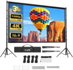 AAJK 150in Projector Screen with Stand,Portable 16:9 4K HD Indoor Outdoor Projection Screen with Wrinkle-Free Design, Ideal for Home Theater and Backyard Cinema – Includes Carry Bag - Image 2