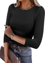 ANRABESS Womens 3/4 Long Sleeve Tops Ribbed Knit Slim Fitted Shirts Basic Tee Fall Outfits 2025 Fashion Y2K Clothes - Image 2