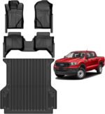 AOMSAZTO Floor Mats and 5FT Truck Bed Mat for 2024 2025 Ford Ranger SuperCrew Cab - 1st & 2nd Row Full Set Car Accessories Custom Fit All Weather Cargo Liner for Ford Ranger - Black - Image 2
