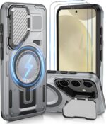 ATUMP Magnetic for Samsung S25 Case | S24 Case with Camera Cover Stand [2 Pack HD Screen Protector], |Compatible with-MagSafe| Military Grade Protective Cover for Galaxy S24 / S25, Gray - Image 2
