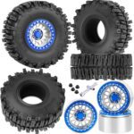 Aluminum 2.2 Wheel Tires for 1/10 SCX10 SCX10 II SCX10 III SCX10 Pro TRX4 TRX6 Gen7/8 D90 VS4-10 MST CFX RC Crawler Car,2.2 Beadlock Wheel Off Road Buggy Rally RC Truck Tires,Silver - Image 2