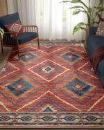 Area Rug 5x7 Rug Machine Washable Non-Slip Low Pile Print Pattern Western Rug for Living Room Bedroom Entryway Tribal Series -Red/Orange - Image 2