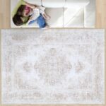 Area Rug 8x10 Living Room Rug, Machine Washable Vintage Distressed Medallion Rug Non-Slip Soft Low Pile Large Indoor Rugs for Bedroom Kitchen Dining Room Office(Beige,8'x10') - Image 2