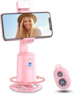 Auto Face Tracking Tripod 360° Rotating Cell Phone Photo and Video Kits Stand, No App, Phone Camera Stand with Remote and Gesture Control for Live Recording Tiktok Pink1 - Image 2