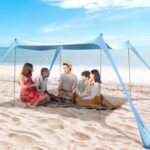 BOTINDO Family Beach Tent Canopy Sun Shade, Pop Up Grande Beach Tent Sun Shelter Stability 4 Poles with Portable Carry Bag Outdoor Shade for Fishing Backyard Camping (Light Blue, 10x10FT 4Pole) - Image 2