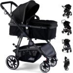 Baby Stroller, 2-in-1 Reversible Toddler Seat with Lie-Flat Mode, Foldable Infant Stroller with Canopy, One Button Brake, Adjustable Handle, Newborn Pushchair (Black B) - Image 2