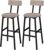 Bar Stools, Set of 2 Round Bar Chairs with Footrest, 24.4 Inches Bar Stools with Back, Counter Bar Chairs, for Dining Room, Kitchen, Greige BAHG02101N2 - Image 2