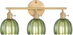Bathroom Light Fixtures, 3-Light Brass Vanity Wall Light Over Mirror with Green Tulip Glass Shade for Bedroom Living Room - Image 2