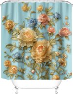 Bathroom Shower Curtain, Retro Modern Floral Curtains Decor Set, Polyester Fabric Soft Bathroom Curtain with 12 Hooks 1 Rope, 3D Floral 71x71 Inch - Image 2