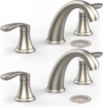 Bathroom Sink Faucet, Faucet for Bathroom Sink, Widespread Brushed Nickel Bathroom Faucet 3 Hole with Stainless Steel Pop Up Drain and cUPC Lead-Free Hose - (Brushed Nickel 2 Packs) - Image 2