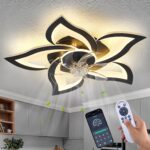 Black Flower Modern CeilingFans with Lights, Low Profile Ceiling Fan with Remote for Bedroom, Flush Mount Ceiling Fan with LED Dimmable Light,6-Speeds, Timing CeilingFan Light - Image 2