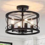 Black Semi Flush Mount Ceiling Light Fixture, 4-Light Farmhouse Modern Ceiling Light, Hallway Light Fixtures, Kitchen Lights, Ceiling Lamp for Entryway Dining Room Bedroom Laundry Lighting UL-Listed - Image 2