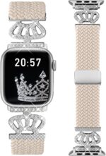 Braided Band Compatible with Apple Watch Bands 40mm 38mm 41mm 42mm 44mm 45mm 46mm 49mm,Magnetic Soft Nylon Stretchy Strap with Designer Bling Crown Strap for Series 10/9/8/7/6/5/4/3/2/SE/Ultra - Image 2