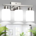 Brushed Nickel Bathroom Light Fixtures with Milk Glass Shades, Eye-Friendly 3 Light Vanity Lights for Bathroom, Vanity Lights with E26 Socket (Bulbs Not Included), for Mirror, Bedroom, Hallway - Image 2