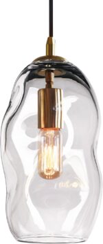 CASAMOTION Pendant Light Fixtures Glass Pendant Lights Kitchen Island Modern Gold Brass Kit Clear Organic Globe Bar Counter Dining Room Large Lamp Shade 12 Inch Height 1 Pack - Image 2