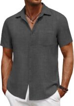 COOFANDY Men's Short Sleeve Button Down Shirt Casual Summer Beach Untucked Vacation Textured Shirts with Pocket - Image 2