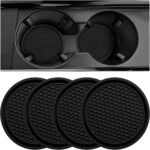 Car Cup Coaster, 4PCS Universal Auto Non-Slip Cup Holder Embedded in Ornaments Silicone Coaster, Car Interior Accessories Sets, Black - Image 2