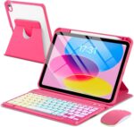Case with Keyboard Mouse for iPad A16 11th 10th Generation 11/10.9 inch,Rainbow Backlit Detachable Keypad Rotatable Magnetic Cover Pencil Holder for iPad 11 2025 10 Gen 2022 Watermelon Red - Image 2