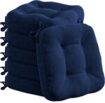 Codi 6 Pack Dining Chair Cushions, Thick Chairs Pads for Indoor Kitchen Room - Washable, Non-Slip Seat Cushion with Ties, 16.5"x16.5"x 3.5", Set of 6, Navy - Image 2