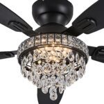 Crystal Ceiling Fan Fandelier with Lights-Ceiling Fans with Lights,50" Low Profile and Remote Control, Flush Mount, Reversible, Dimmable, Noiseless, Black Ceiling Fan for Bedroom - Image 2
