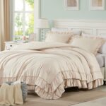Cupocupa Beige Full Comforter Set, 3Pcs Ruffle Farmhouse Bedding Sets with Comforter & Pillowcases, Soft Shabby Chic Lightweight Fluffy Comforter Set for All Season Bedroom Decor (Beige, F) - Image 2