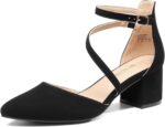 DREAM PAIRS Women's Closed Pointed Toe Low Chunky Heels Pumps Ankle Strap Wedding Business Dressy Shoes - Image 2