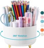 Desk Pencil Pen Holder - 5 Slot 360 Degree Rotating Desk Pen Organizer for Desktop Storage Stationery Supplies Cup Pot - White - Image 2
