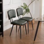 Dining Chairs Set of 2 - Modern Kitchen Chairs Upholstered Faux Leather Dining Chairs with Back Support Kitchen & Dining Room Chairs with Sturdy Metal Legs, Green. - Image 2
