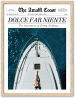 EcoHest Trendy Newspaper Dolce Far Niente Framed Wall Art, 12x16 in OAK Wood La Dolce Vita Canvas Art, Magazine Italian Summer Headline Print Decor, Beige Logs Set of 1 for Bedroom Living Room - Image 2