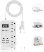 European Travel Plug Adapter, US to Europe Travel Power Strip with 6 USB(2 USB C) 4 Outlets, International Universal Travel Power Adapter with 3ft Extension Cord for EU UK France Italy Germany Cruise - Image 2