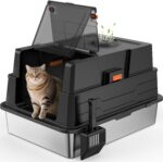 Extra Large Enclosed Stainless Steel Cat Litter Box with Lid - XXXL Giant Metal Enclosed High Sides Litter Boxes for Multi-Cat Households and Overweight Cats - Black - Image 2