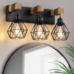 Farmhouse Vanity Light for Bathroom, 3-Light Wood Bathroom Vanity Light Fixtures Over Mirror, Rustic Sconces Wall Lighting with Metal Lampshade for Living Room, Bedroom, Hallway - Image 2