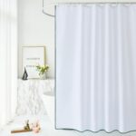 Faux Linen Fabric Cloth White Shower Curtain with Green Border Bathtub Curtain Boho Modern Shower Curtains for Bathroom and Hotel,72 x 78 Inches - Image 2