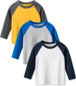 GFQLONG Toddler Boys Girls 3 Pack Cotton T-Shirts, Baby Fall Long Sleeve Solid Crewneck Tees - Image 2