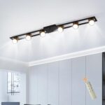 Garwarm Modern Ceiling Light Track Lighting Fixtures, 48.4 Inch Dimmable LED Kitchen Ceiling Light Fixture with Remote 6-Light Black LED Chandelier for Bedroom Dining Room - Image 2