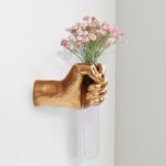 Gold Wall Sculptures, Hand Vases Home Decor, Wall Mount Art Sculpture, Unique Wall Art Statue, Funky Flower Vase Decorations, Modern Eclectic Hanging Decor,Glass Test Tube Vase - Image 2